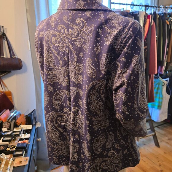NWOt Blue White paisley Bandana Print Blazer size 12 - Picture 5 of 8